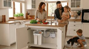 MR-33 Smart UV מטהר מים תת כיורי למטבח הכולל 2 סנני פחם, נורת UV וברזון מזיגה נירוסטה